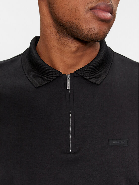 Calvin Klein Calvin Klein Pólóing Smooth Cotton Welt Zip Polo K10K112754 Fekete Regular Fit
