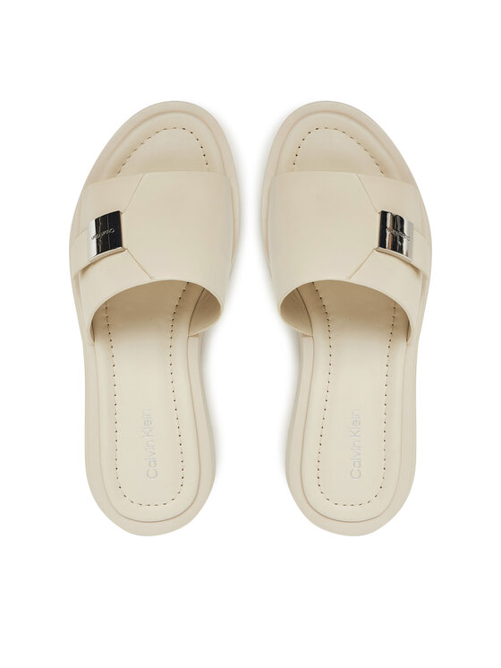 Calvin Klein Natikače Calvin Klein Flatform Slide W/Ck Hw - Lth HW0HW02368 Écru