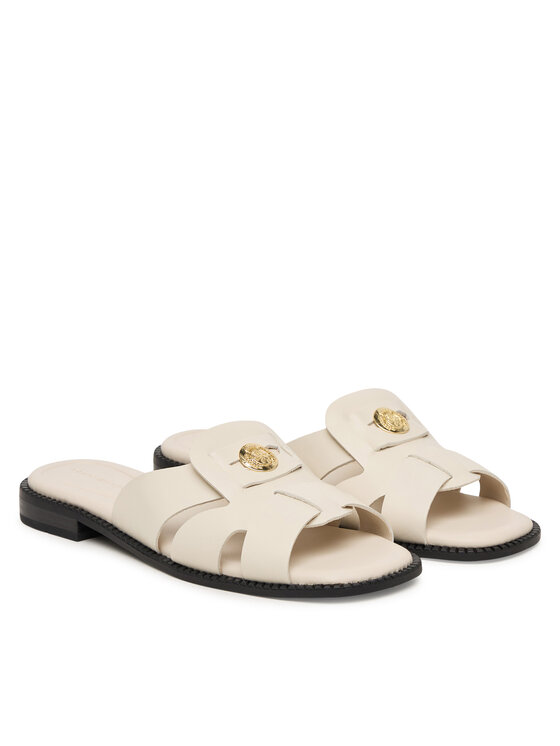 Tommy Hilfiger Nazouváky Tommy Hilfiger Leather Crest Square Toe Sandals FW0FW09126 Krémová
