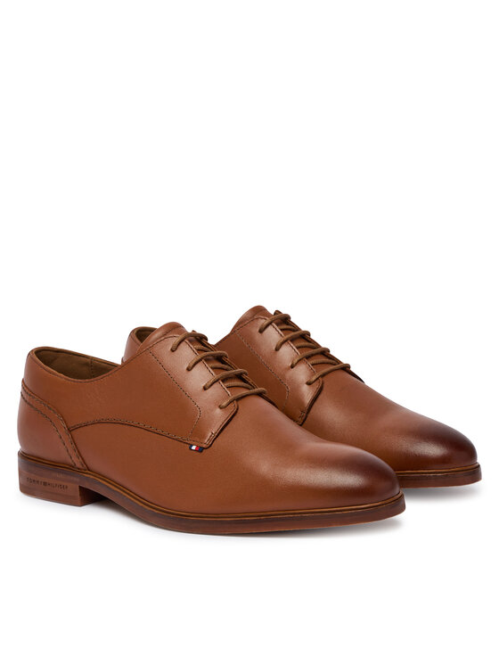 Tommy Hilfiger Pusbačiai Tommy Hilfiger Hilfiger Leather Dress Shoe FM0FM05777 Ruda