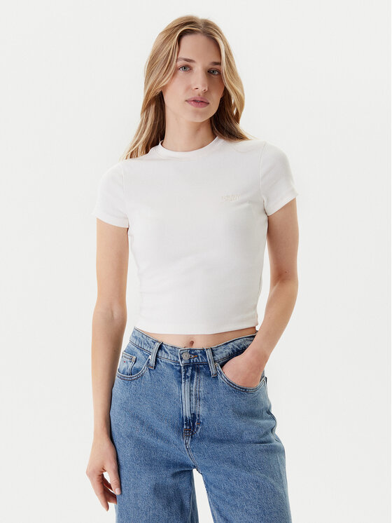 Tommy Jeans Tommy Jeans Camiseta Script DW0DW20910 Écru Slim Fit