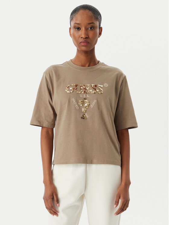 Guess Guess Футболка V4YI06 I3Z14 Бежевий Regular Fit
