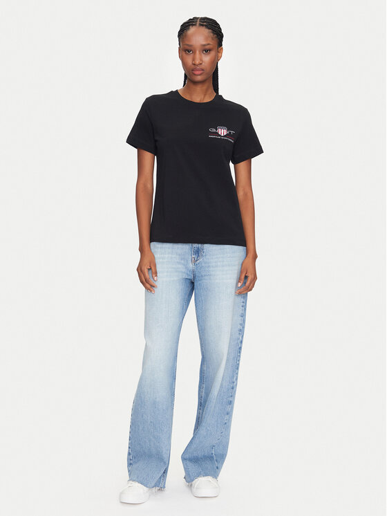 Gant Gant T-Shirt Bisiklet Yaka 4200277 Μαύρο Regular Fit