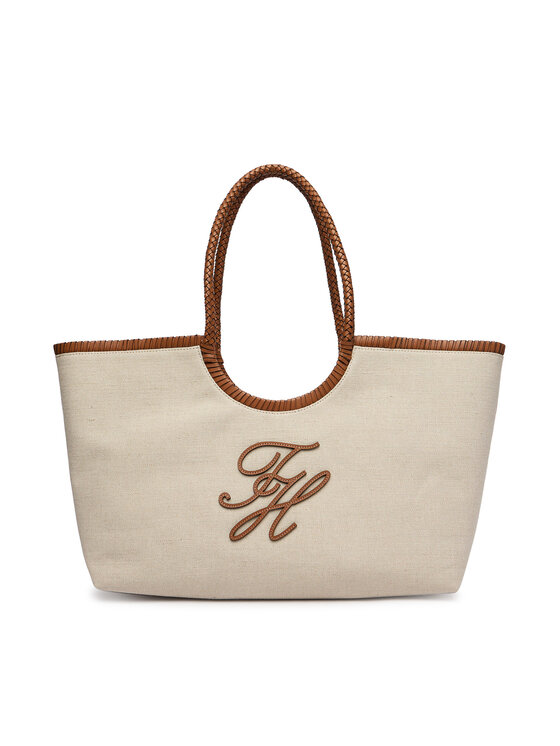Tommy Hilfiger Borsetta Tommy Hilfiger Th Elev Summ Maxi Tote Canvas AW0AW18629 Beige