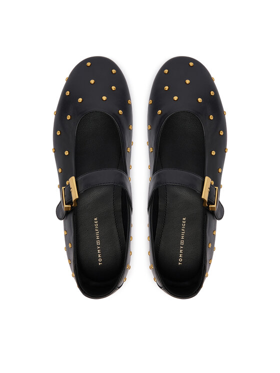 Tommy Hilfiger Μπαλαρίνες Tommy Hilfiger Th Buckle Leather Stud Ballerina FW0FW09541 Μαύρο