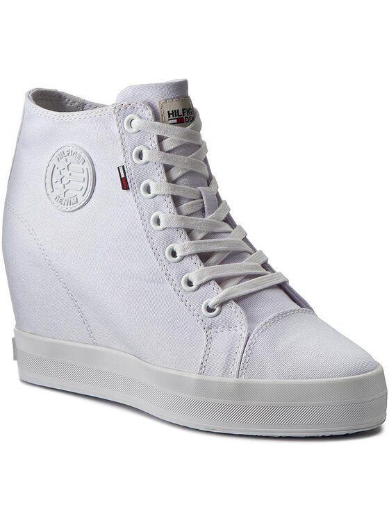 Tommy Hilfiger Sneakersy Tommy Hilfiger DENIM Nice Wedge 1D1 FW0FW00936 Biela