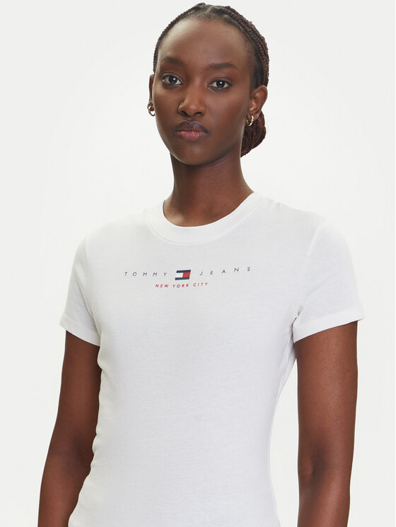 Tommy Jeans Tommy Jeans Marškinėliai Linear DW0DW21422 Écru Slim Fit
