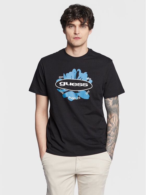 Guess Guess Marškinėliai Logo M3GI61 K9RM1 Juoda Slim Fit