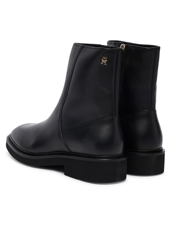 Tommy Hilfiger Škornji Tommy Hilfiger Th Square Toe Leather Bootie FW0FW09046 Črna