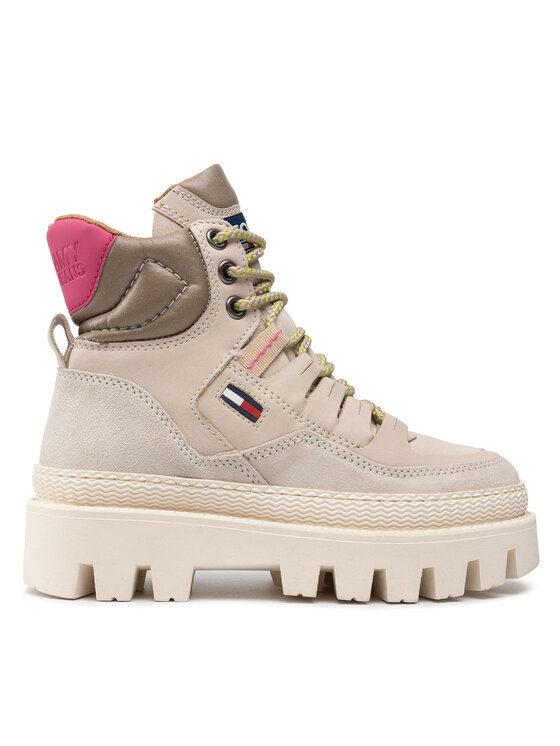 Tommy Jeans Šnurovacia obuv Tommy Jeans Hybrid Boot EN0EN01596 Béžová