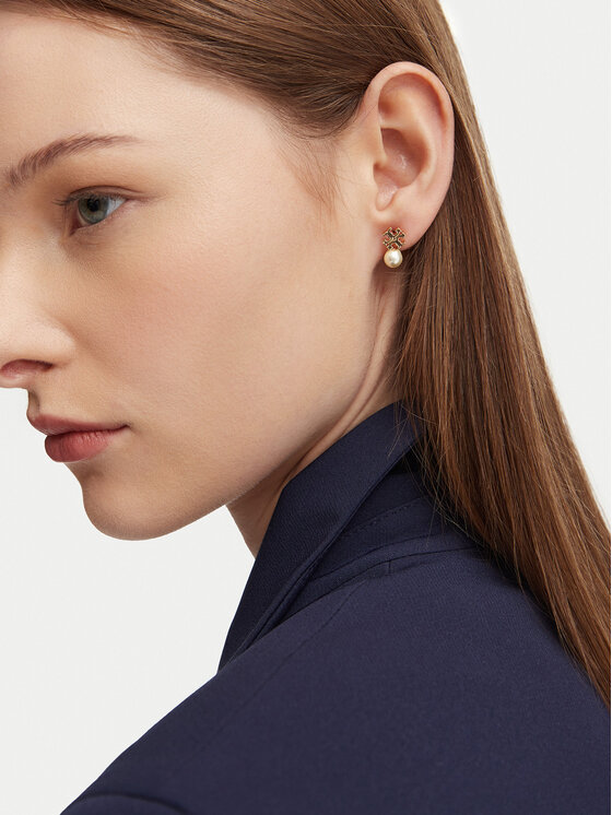 Tory Burch Сережки Tory Burch LOGO AND PEARL STUD EARRINGS 184421 Золотий