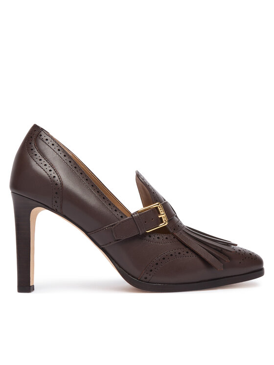 LAUREN RALPH LAUREN Polobotky LAUREN RALPH LAUREN Colleen Perforated Calfskin Kiltie Pump 802P02364004 Tmavě hnědá