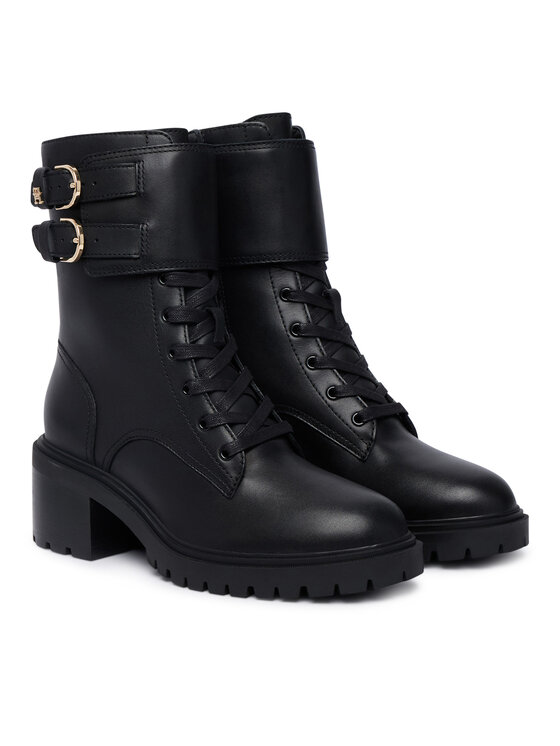 Tommy Hilfiger Μποτίνια Tommy Hilfiger Block Heel Buckled Lace-Up Boot FW0FW09578 Μαύρο