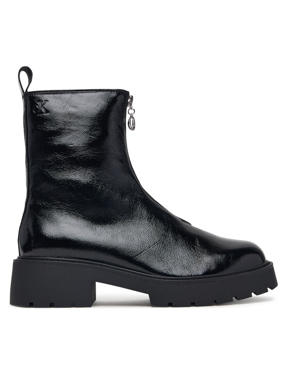 Calvin Klein Polokozačky Calvin Klein Chunky Zip Boot Shiny Lth HW0HW03200 Černá