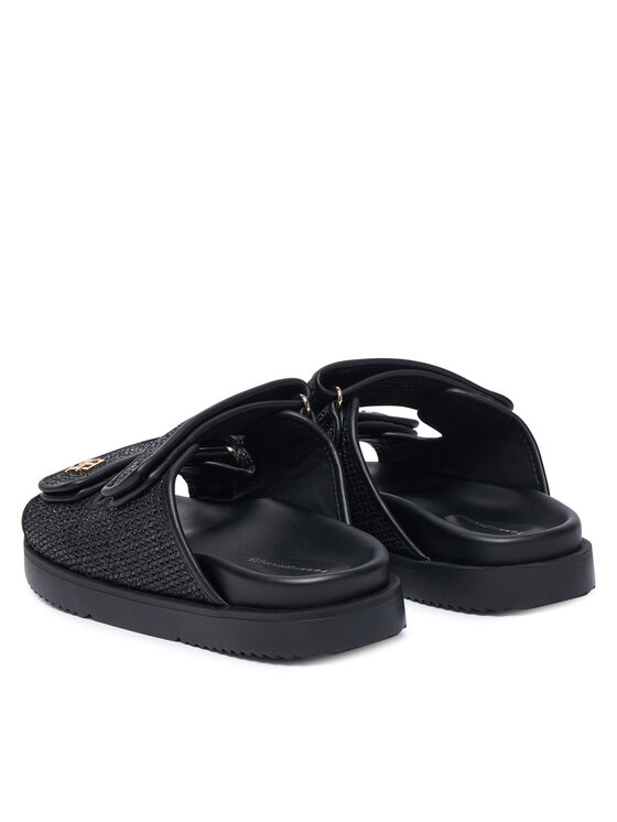 Tommy Hilfiger Šľapky Tommy Hilfiger Double Strap Raffia FW0FW09122 Čierna