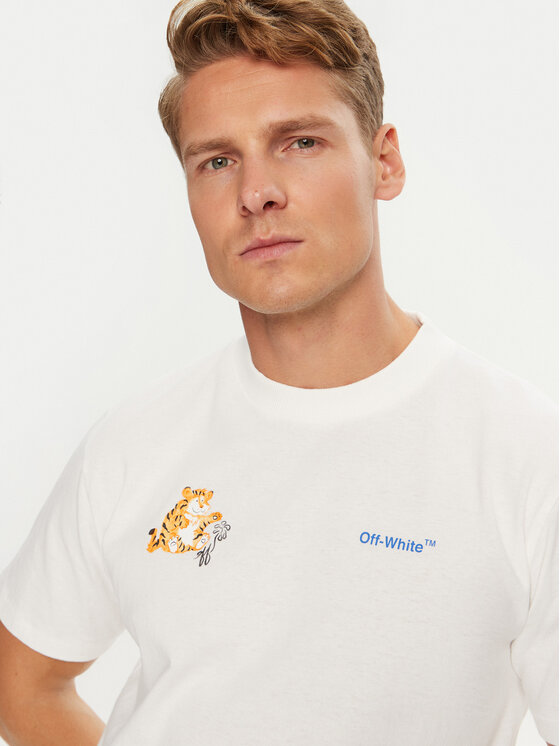Off-White Off-White Majica OMAA027T22JER0070145 Bela Regular Fit