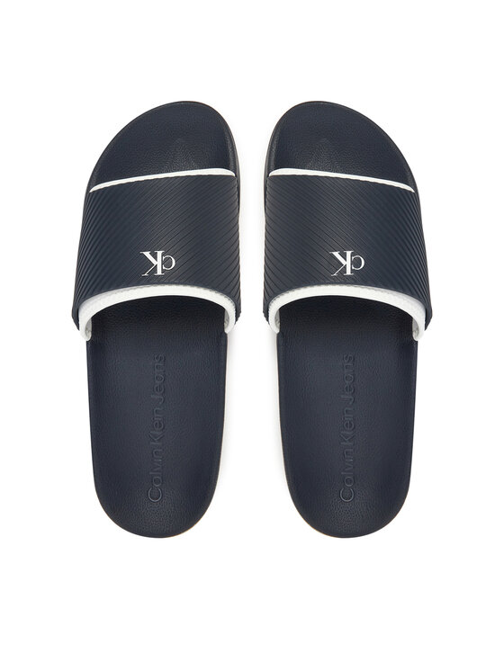 Calvin Klein Jeans Klapki Calvin Klein Jeans Slide Rubber Neoprene Text YM0YM01234 Granatowy