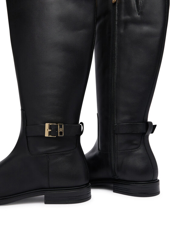 Tommy Hilfiger Μπότες Tommy Hilfiger Th Buckle Leather Knee Boot FW0FW09572 Μαύρο