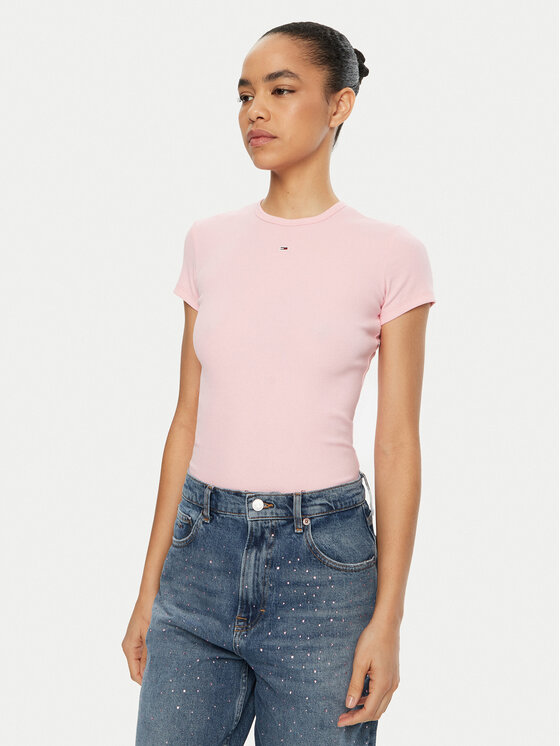 Tommy Jeans Tommy Jeans T-shirt Essential DW0DW17383 Rosa Slim Fit