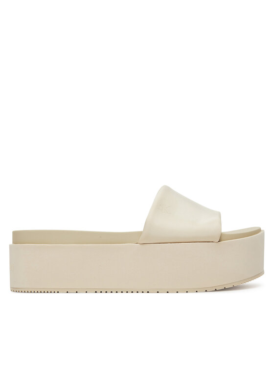 Calvin Klein Jeans Natikači Calvin Klein Jeans Flatform Sandal Slide In Nylon YW0YW01791 Écru