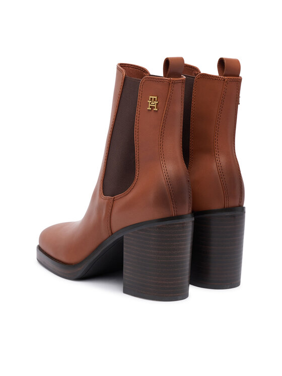 Tommy Hilfiger Čizme Tommy Hilfiger Square Toe Chelsea High Block Hl FW0FW08844 Smeđa