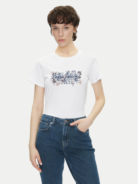 Pepe Jeans Pepe Jeans Marškinėliai Rosalind PL506034 Balta Regular Fit