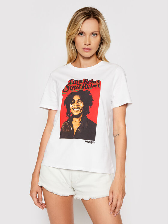 Wrangler Wrangler T-shirt BOB MARLEY Soul Rebel W711EE989 112141519 Bianco Regular Fit