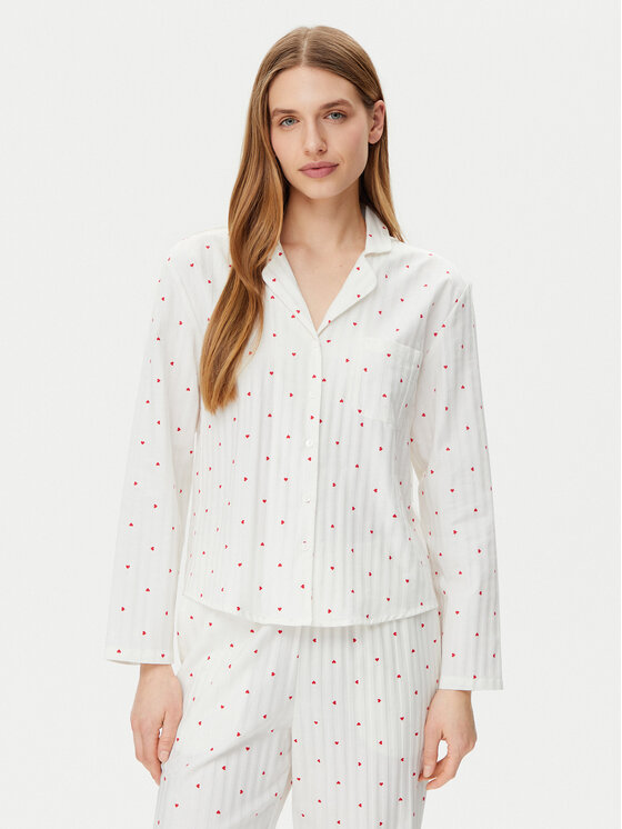 Hunkemöller Hunkemöller Сорочка-піжама Jacquard Hearts 301436 Білий Relaxed Fit