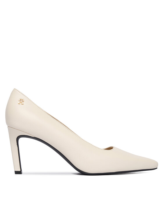 Tommy Hilfiger Tacones Tommy Hilfiger Th Logo Lth Pump Slanted Hl FW0FW09008 Écru