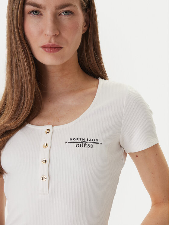 Guess Guess Camiseta GUESS x NORTH SAILS W6GP01 K2658 Écru Regular Fit