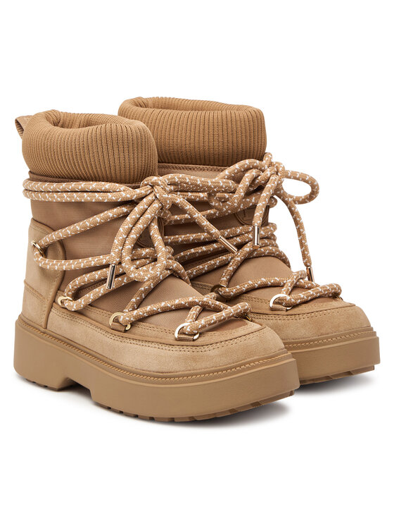 Tommy Hilfiger Schneeschuhe Tommy Hilfiger Lace-Up Water Resist Snow Boot FW0FW09546 Beige