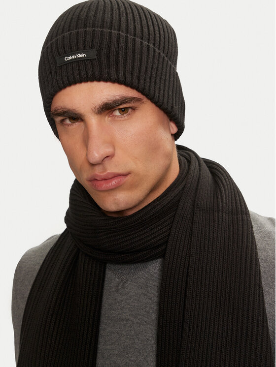 Calvin Klein Zestaw Szalik i Czapka Calvin Klein Gs Classic Rib Beanie + Scarf K50K512389 Czarny
