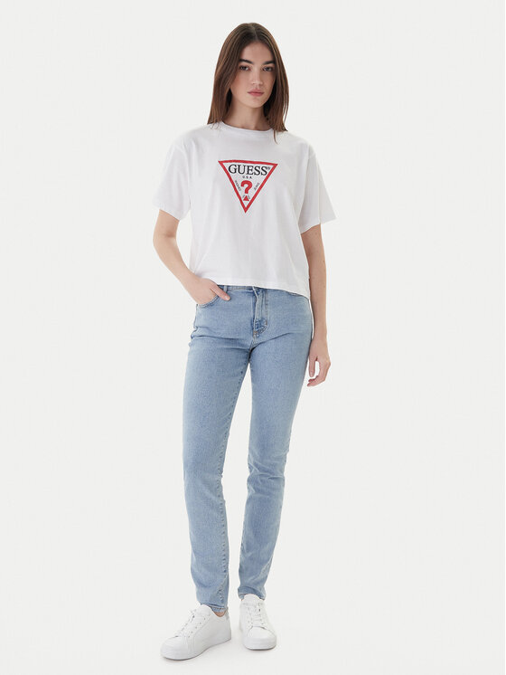 Guess Jeans Guess Jeans Marškinėliai W4YI73 K8HM0 Balta Boxy Fit