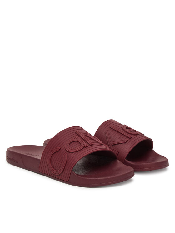 Calvin Klein Natikače Calvin Klein Nemo - Contoured Emblem Logo Sliders HM0HM02113 Tamnocrvena