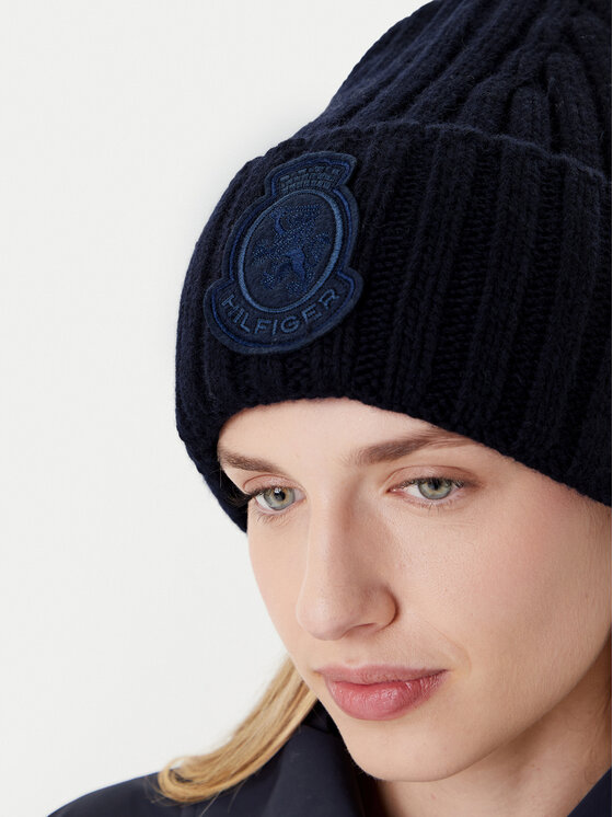 Tommy Hilfiger Cepure Tommy Hilfiger Th Crest Fluffy AW0AW18210 Tumši zils