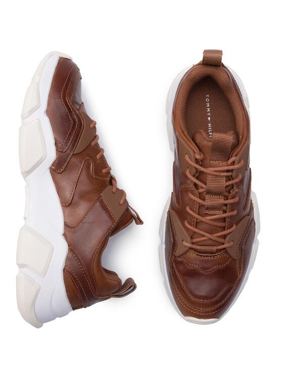 Tommy Hilfiger Laisvalaikio batai Tommy Hilfiger Chunky Leather Runner FM0FM02474 Ruda