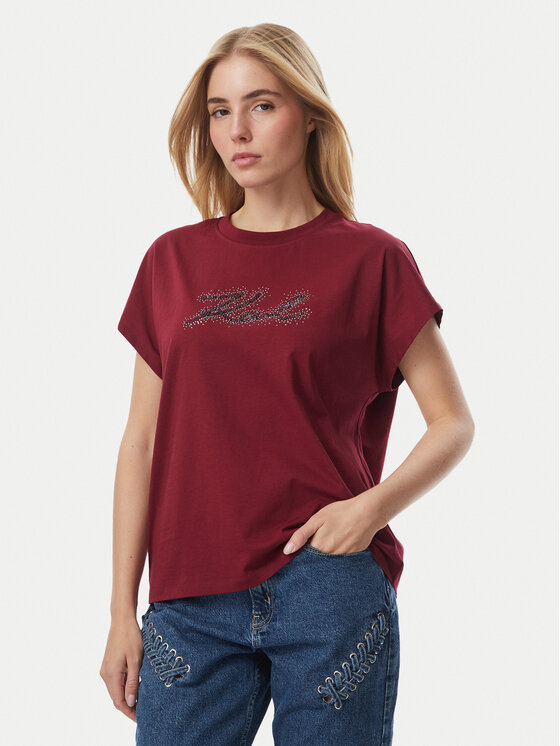 KARL LAGERFELD KARL LAGERFELD Camiseta Rhinestone B4W17048 Rojo oscuro Relaxed Fit