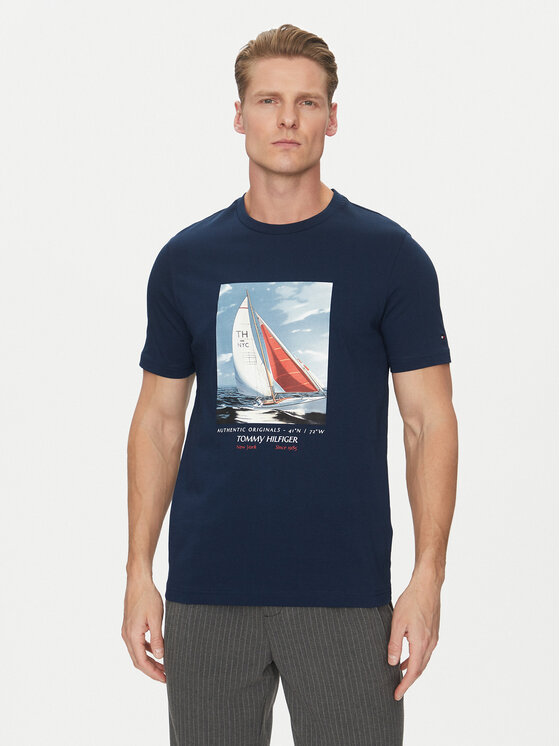 Tommy Hilfiger Tommy Hilfiger T-Shirt Color Photo Print MW0MW38615 Σκούρο μπλε Regular Fit