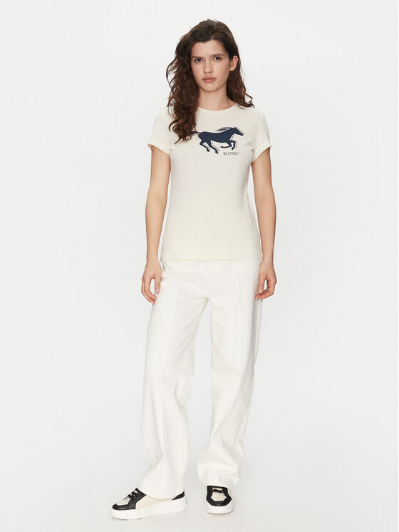 Mustang Mustang T-shirt Loa 1016136 Écru Slim Fit