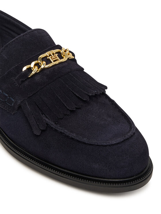 Tommy Hilfiger Loafersy Tommy Hilfiger Th Chain Fringe Suede Loafer FW0FW09918 Granatowy