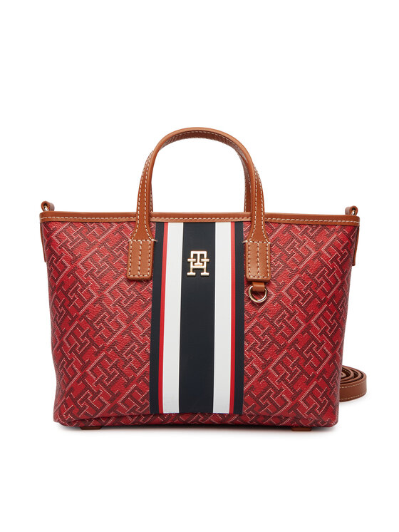 Tommy Hilfiger Дамска чанта Tommy Hilfiger Th Monoplay Mini Tote Stripe Le AW0AW18389 Червен