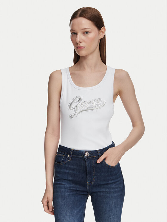 Guess Guess Top W6YP30 K4380 Blanco Slim Fit