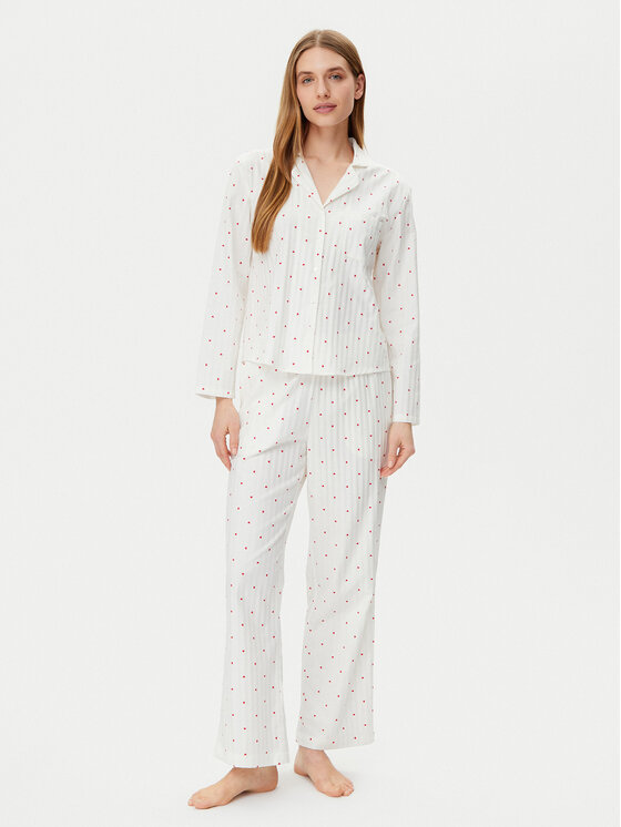 Hunkemöller Hunkemöller Сорочка-піжама Jacquard Hearts 301436 Білий Relaxed Fit