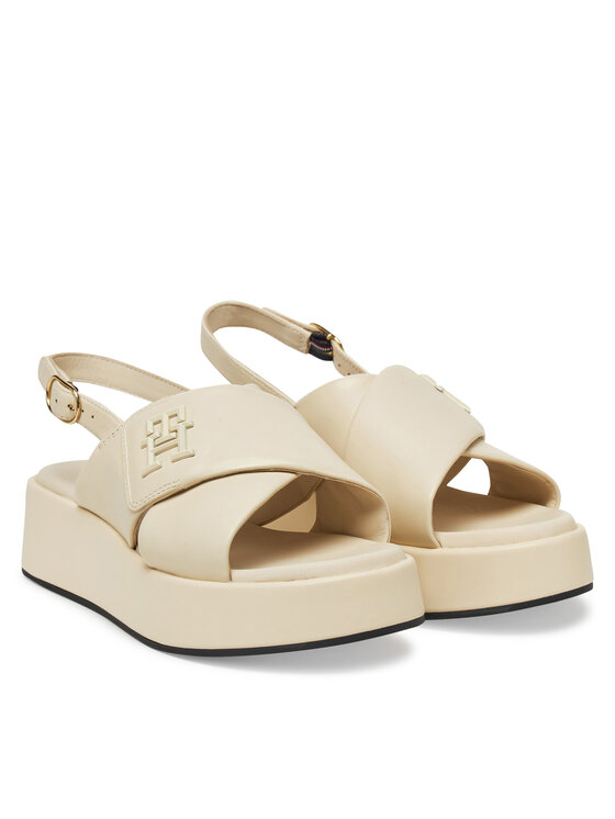 Tommy Hilfiger Sandály Tommy Hilfiger Th Logo Hw Padded Leather Sandal FW0FW08808 Béžová