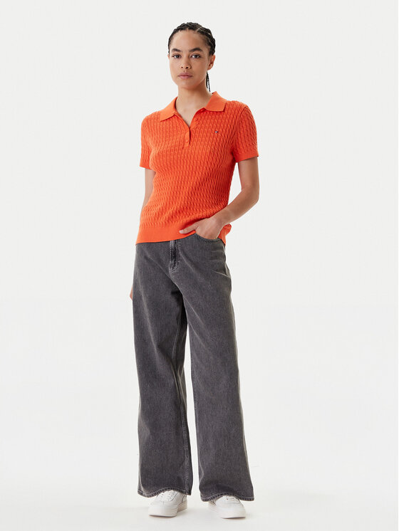 Tommy Hilfiger Tommy Hilfiger Polo majica Fine WW0WW41474 Oranžna Regular Fit