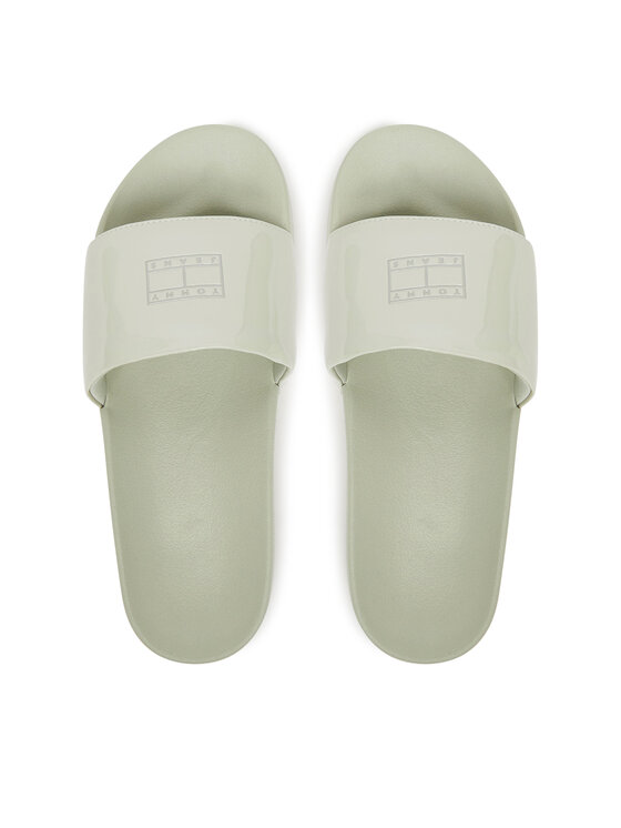 Tommy Jeans Klapki Tommy Jeans Flag Pool Slide Patent EN0EN02901 Zielony