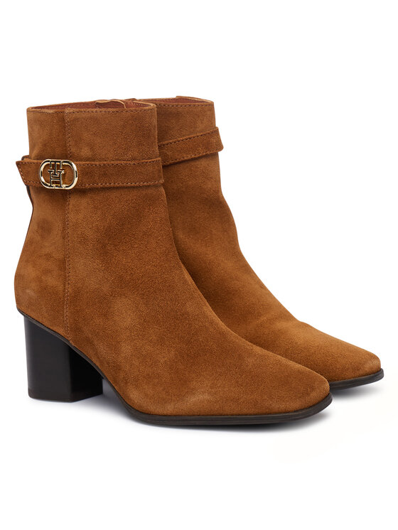 Tommy Hilfiger Боти Tommy Hilfiger Th Strap Suede Block Heel Boot FW0FW09521 Тъмнобежов