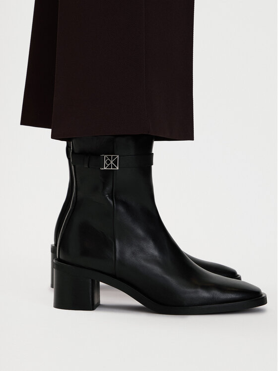 Calvin Klein Botki Calvin Klein Block Heel Ank Boot Lth Hdw HW0HW03171 Czarny