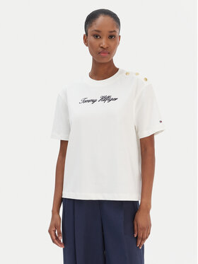 Tommy Hilfiger Tommy Hilfiger Camiseta Script WW0WW47819 Écru Regular Fit