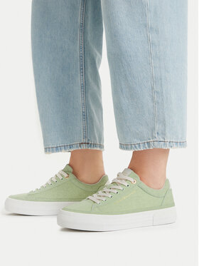Tommy Hilfiger Sneakersy Tommy Hilfiger Washed Canvas Platform Trainers FW0FW09172 Zielony